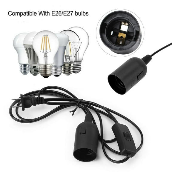 Luxtrada 6ft E26/E27 LED Light socket extension cord with On/Off switch and US AC Power Plug Bulb Socket for Pendant Lighting Bulb Lamp in Kitchen Bedroom Restaurant (Black)