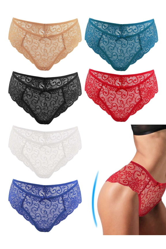 6pcs Women Underwear Sexy Panties Brief Pantie Thong Lingerie Knicker Lace Underwear (6colors,L)