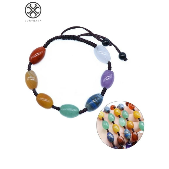 Luxtrada 7 Chakra Stone Yoga Bracelet Reiki Healing Crystal Natural Gemstone Braided Rope Bracelets for Women Girl