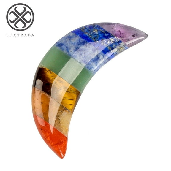 Luxtrada 7 Chakra Stones Crystal Reiki Healing Moon Shape Worry Stone Balancing Energy Palm Natural Gemstone Quartz