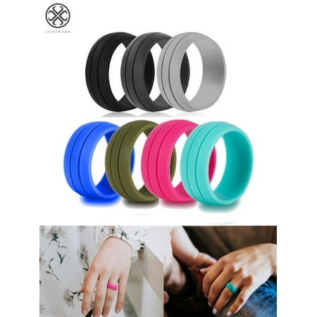 Luxtrada 7 Pack Silicone Wedding Ring Band Rubber Men Women Flexible Gifts For Sport Club Party (Size 10)
