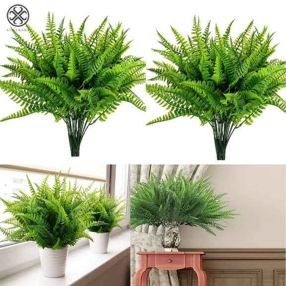 Luxtrada 8/4/2/1PCS Artificial Boston Fern Plants Bushes Artificial Shrubs Greenery for House Plastic Outdoor UV Garden Resistant Office Garden Indoor Decor