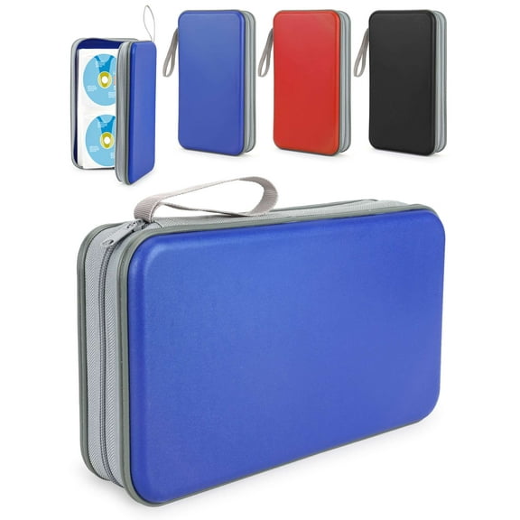 Luxtrada 96 Capacity CD Holder Hard Plastic CD Storage Wallet Protective CD Case Holder for Car Home Travel (96, Blue)
