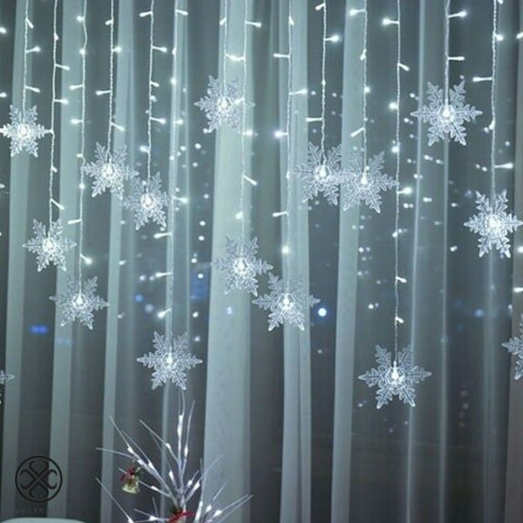 Luxtrada 96 LED Snowflake Fairy String Curtain Window Light LED Starry Christmas String Lights for Christmas Wedding Party Decor (White)