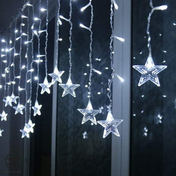 Luxtrada 96 LED Star Fairy String Curtain Window Light LED Starry Christmas String Lights for Christmas Wedding Party Decor (White)