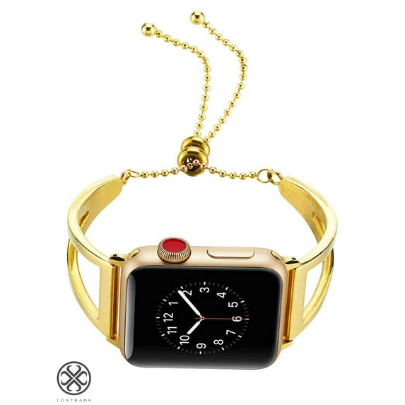 Luxtrada Adjustable Bands Compatible for Apple Watch Band Series SE/8/7/6/5/4/3/2/1 Stainless Steel Replacement strap iWatch Bracelet with Pendant "38mm/40mm,Gold"