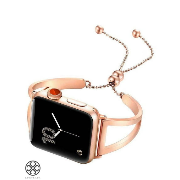Luxtrada Adjustable Bands Compatible for Apple Watch Band Series SE/8/7/6/5/4/3/2/1 Stainless Steel Replacement strap iWatch Bracelet with Pendant "38mm/40mm,Rose Gold"