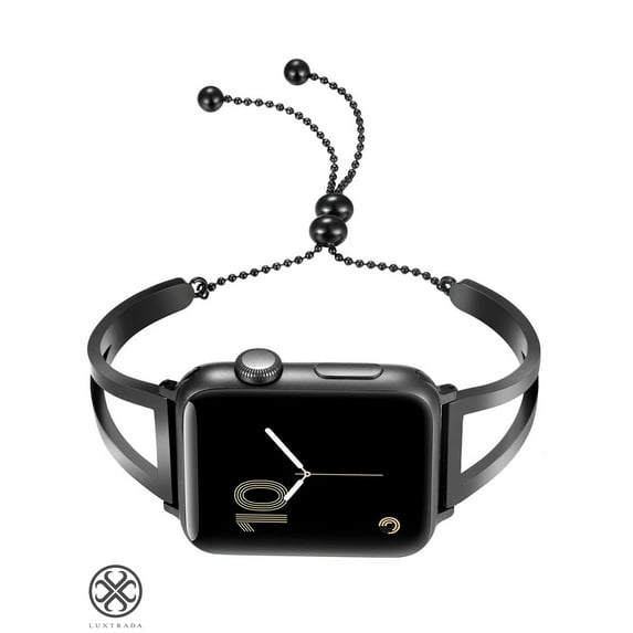 Luxtrada Adjustable Bands Compatible for Apple Watch Band Series SE/8/7/6/5/4/3/2/1 Stainless Steel Replacement strap iWatch Bracelet with Pendant "42mm/44mm,Black"