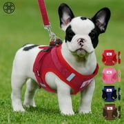 Luxtrada Adjustable Reflective Harness Leash Puppy Vest Breathable Corduroy Straps Mesh Walking Harness for Small Medium Dogs and Cat (Red,S)