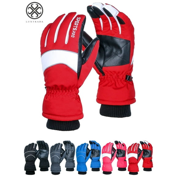 Luxtrada Adults Unisex Waterproof and Thinsulate Lined Insulated Premier Colorblocked Ski Snow Winter Snowboarder Gloves - Fits Mens and Womens Ladies Sizes