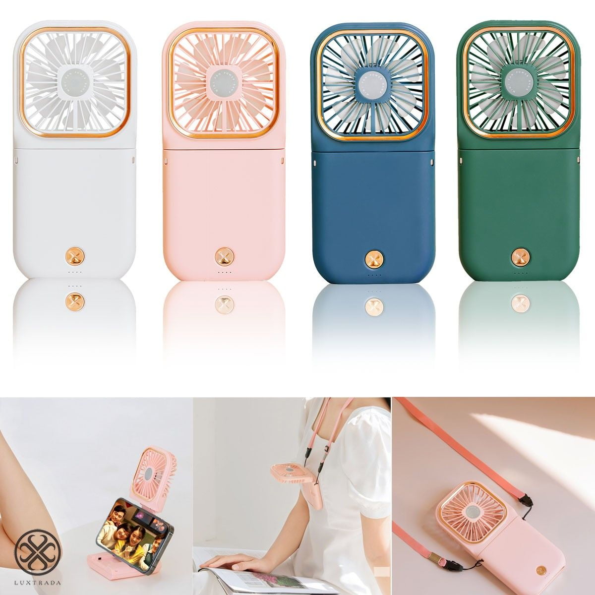 Luxtrada Battery Operated Portable Mini Quiet Fan Neck Desktop Outdoor