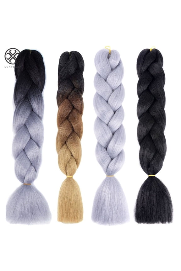 Braiding Hair Ombre Kanekalon Braids Synthetic Braiding Hair 2Pcs/1Pairs Hair Extension for Twist Braiding Hair (24" Black&Grey)