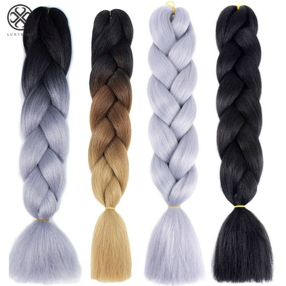 Luxtrada Braiding Hair Ombre Kanekalon Braids Synthetic Braiding Hair 2Pcs/1Pairs Hair Extension for Twist Braiding Hair (24" Black&Grey)