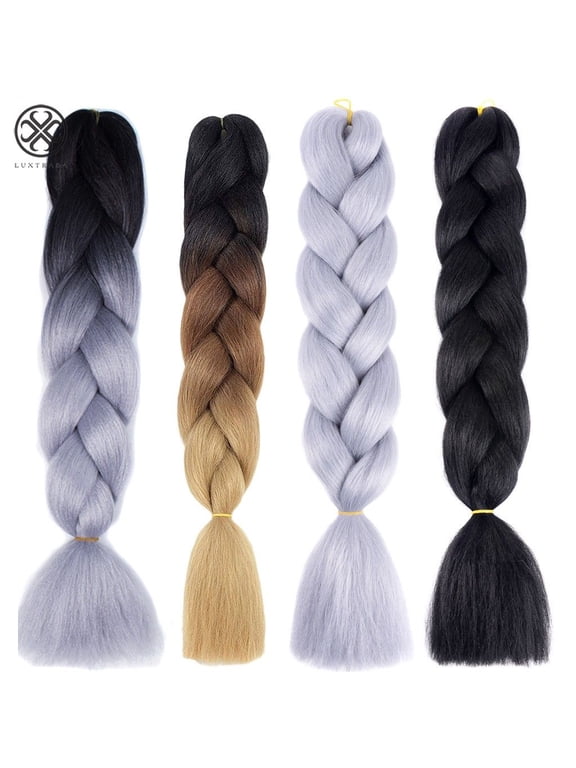 Braiding Hair Ombre Kanekalon Braids Synthetic Braiding Hair 2Pcs/1Pairs Hair Extension for Twist Braiding Hair (24" Grey)