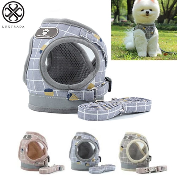 Luxtrada Breathable Air Mesh Puppy Vest Harness Adjustable Pet Lead Chest Walking Leash for Dog Cat (Gray,L)