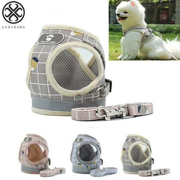 Luxtrada Breathable Air Mesh Puppy Vest Harness Adjustable Pet Lead Chest Walking Leash for Dog Cat (Khaki,M)