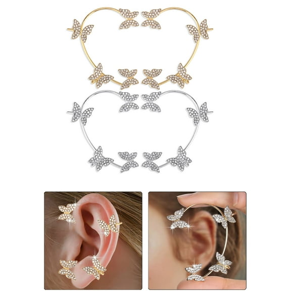 Luxtrada Butterfly Ear Clips Bling Zircon Earrings Cuff Fashion Jewelry Gifts No Piercing Ear Clip for Women Mom (Silver, Left Ear)