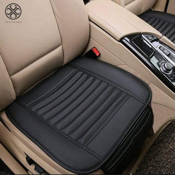 Luxtrada Car Seat Cushion 1PC Breathable Car Interior Seat Cover Cushion Pad Mat for Auto Supplies Office Chair with PU Leather (Black)