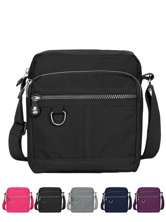 Casual Nylon Purse Handbag Crossbody Bag Waterproof Shoulder Bag with Zipper Pockets for Women (Black)