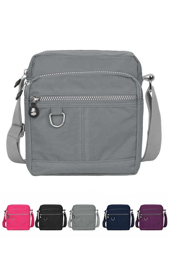 Casual Nylon Purse Handbag Crossbody Bag Waterproof Shoulder Bag with Zipper Pockets for Women (Gray)