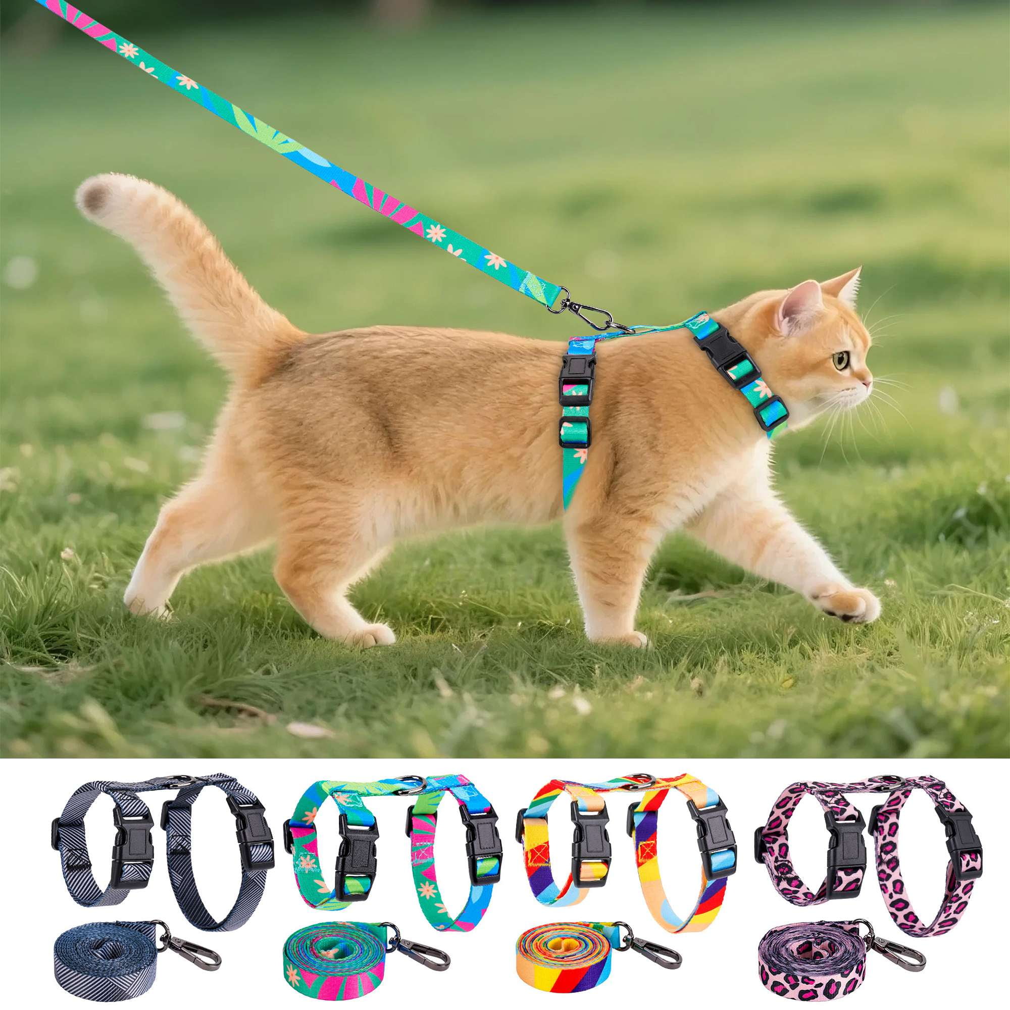 Luxtrada Cat Harness and Leash for Walking, Escape Proof Soft Adjustable Vest Harnesses for Cats ...