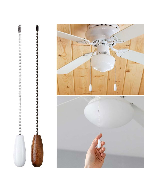 Ceiling Fan Pull Chain Extender, 2pcs Wooden Decorative Pendant Extension Chains, 12 Inches Lighting & Fan Beaded Ball Fan Cord Extender Ornament with Connector (Khaki&White)