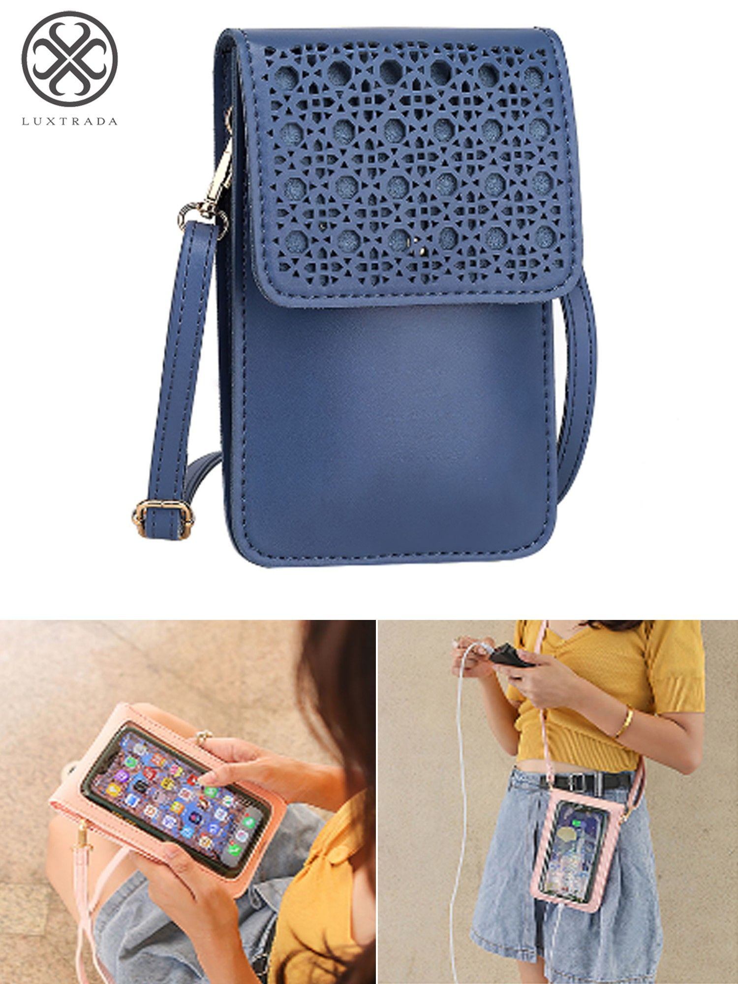 Luxtrada Cell Phone Bag, PU Leather Cell Phone Purse, Small Crossbody Bag  Cell Phone Pouch Shoulder Bag with Touch Screen Window and Removable Strap