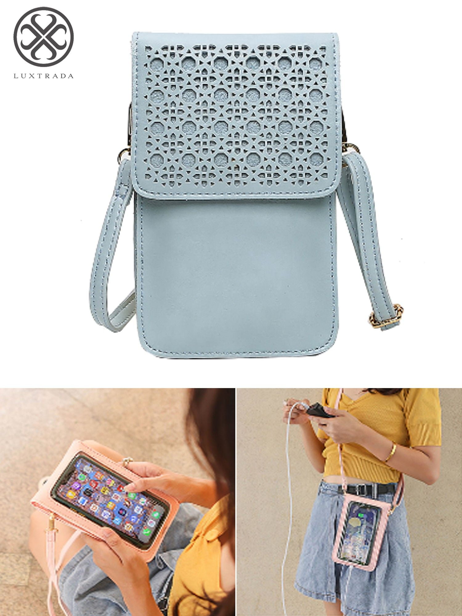 Luxtrada Cell Phone Bag PU Leather Cell Phone Purse Small Crossbody Bag Cell Phone Pouch Shoulder Bag with Touch Screen Window and Removable Strap