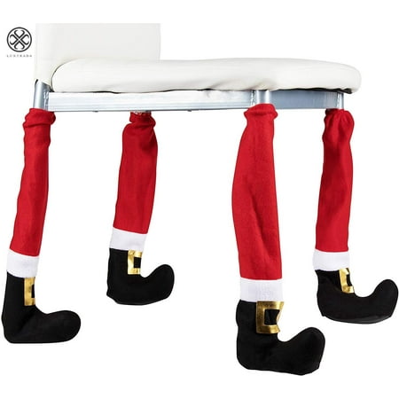 Luxtrada Christmas Chair Leg Covers - 4 Pack Santa Pants and Shoes Design, Holiday Themed Dining Chair and Table Decoration, Party Accessories, Red, White and Black, 15 x 3.4 Inches