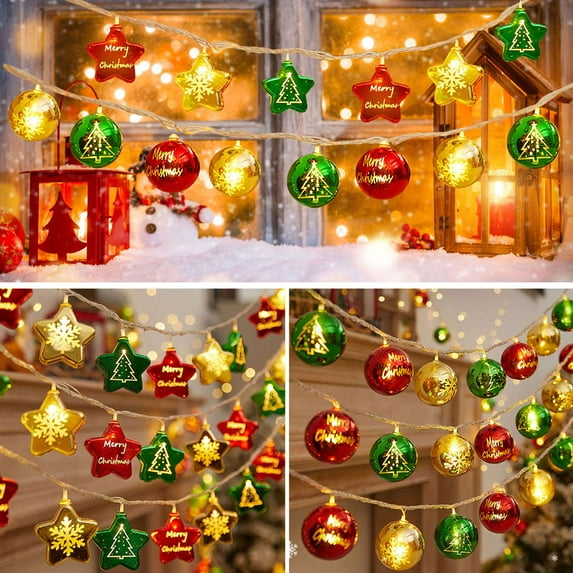 Luxtrada Christmas Decorations Lights, 9.8ft 20 Led Battery Christmas Lights Christmas Ball & Star Ornaments Lights for Xmas Tree Wreath Window Wall (Ball)