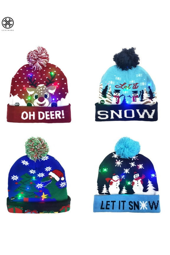 Christmas LED Light Knitted Hat Beanie Cap Lovely Colours Xmas Gift Adults Kids (Christmas tree)