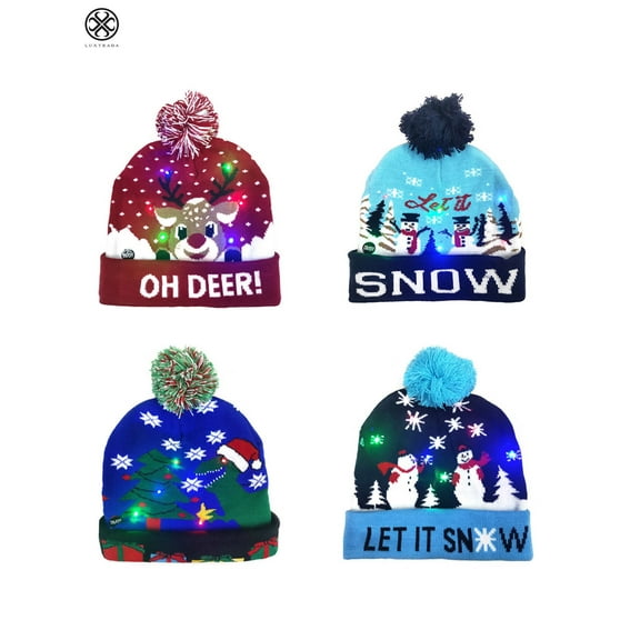 Luxtrada Christmas LED Light Knitted Hat Beanie Cap Lovely Colours Xmas Gift Adults Kids (Oh deer)