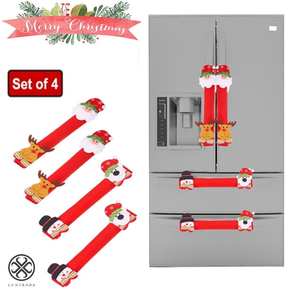 Luxtrada Christmas Refrigerator Handle Covers Set of 4, 3D Cute Snowman Fridge Door Cover Kitchen Appliance Handle Covers for Kitchen Christmas Decorations