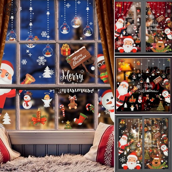 Luxtrada Christmas Window Clings Window Wall Stickers Cute Santa Claus Reindeer Static PVC Stickers for Christmas Home/Shop/Party Window Decorations (110Pcs,6-Sheet)