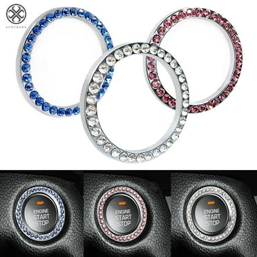 Luxtrada Chrystal Bling Ring Emblem Sticker- Rhinestone Start Engine Ignition Button-Car Key Knob Interior Gift-Push Button Auto Decorative Decal-Unique Silver Sparkly Vehicle Rings (Silver)