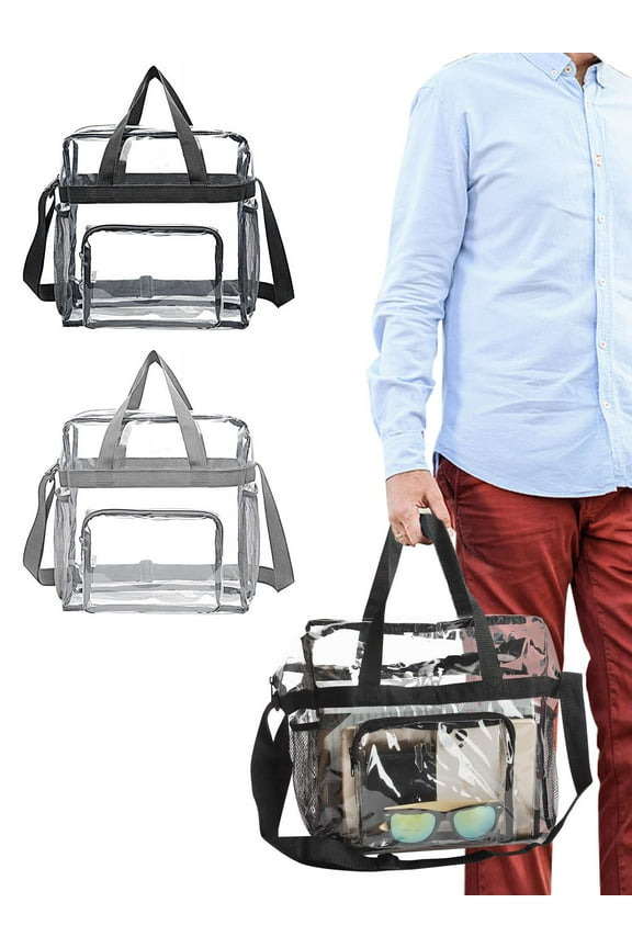 Clear Bag Stadium Approved, Clear Stadium Bag for Women and Men, Clear Tote Bag for Festival Work Sport (Gray)