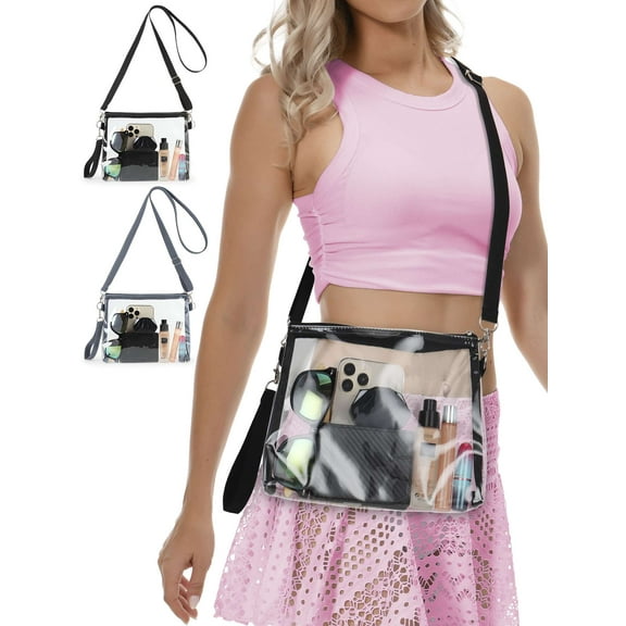 Luxtrada Clear Crossbody Bag Stadium Approved Clear Purse Bag Women and Men for Concerts Sports Events , Black