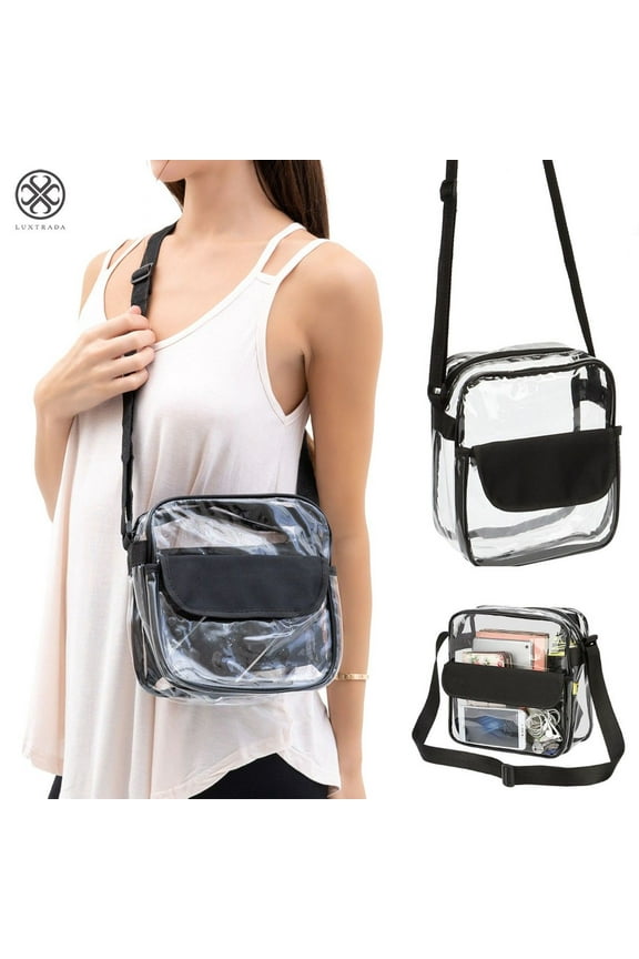Clear Plastic Tote Bag Women Transparent Handbag Zip Purse Stadium Crossbody for Concerts Work Sports