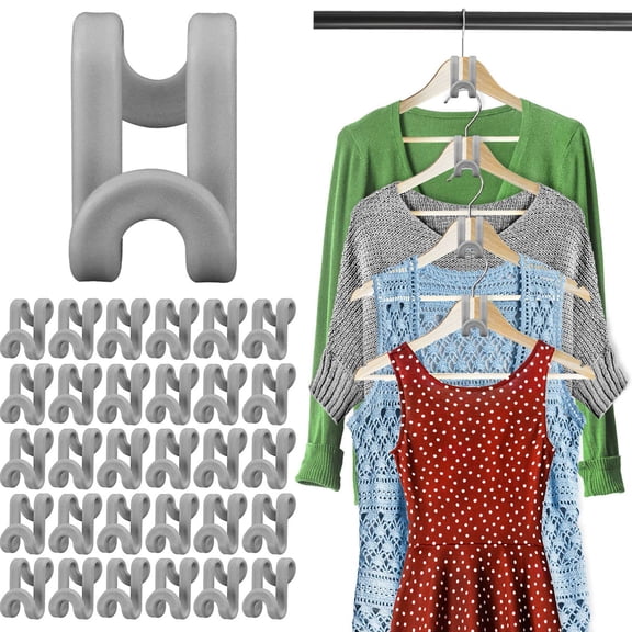Luxtrada Clothes Hanger Connector Hooks 30 PCS, Hanger Extender Clips, Heavy Duty Plastic Connection Hooks, (Gray)