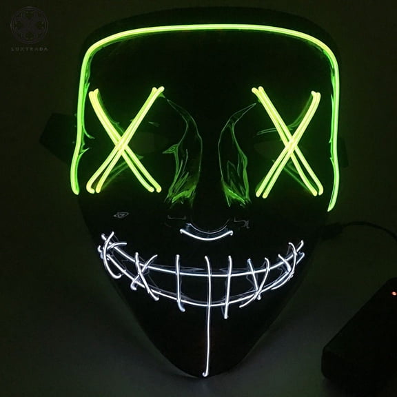 Luxtrada Clubbing Light Up "Stitches" LED Mask Costume Halloween Rave Cosplay Party Xmas + AA Battery (Fluorescent Green&White)
