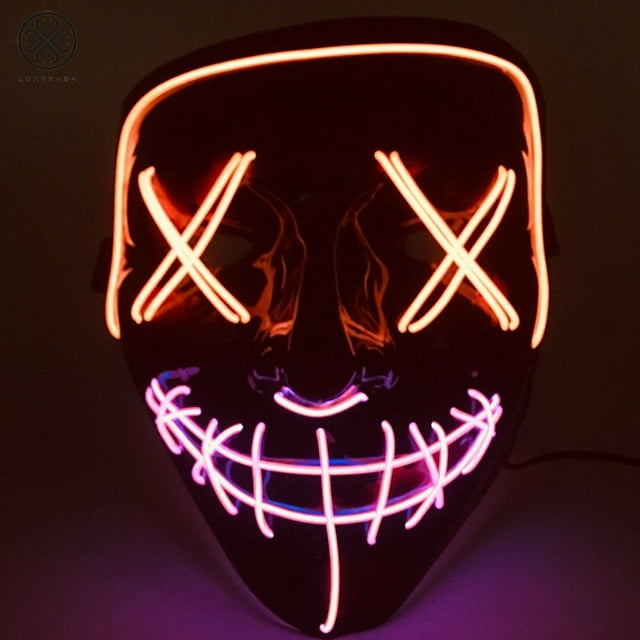Luxtrada Clubbing Light Up "Stitches" LED Mask Costume Halloween Rave Cosplay Party Xmas + AA Battery (Orange&Pink)