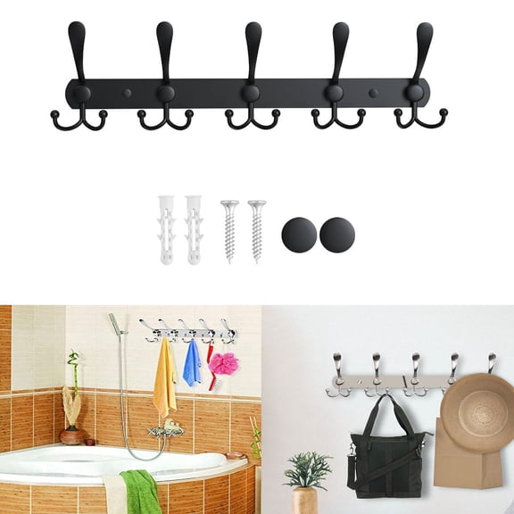Luxtrada Coat Rack Wall Mount Coat Hooks 5 Tri Hooks Heavy Duty Stainless Steel Hook Rail for Coat Hat Towel Robes Bathroom Entryway