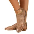 thumbnail image 1 of Luxtrada Comfortable Mesh Flats for Women Fishnet Sandals Low Heel Slip on Rhinestone Shoes (Gold,US 10-11), 1 of 9