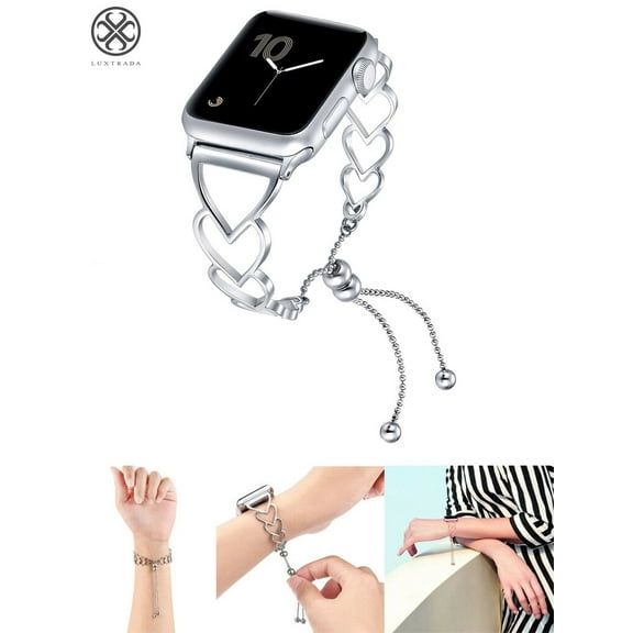 Luxtrada Compatible for Apple Watch Bangle 42mm 44mm Adjustable Stylish Wrist Band Cuff Durable for Feminine Girls for Apple Watch SE Iwatch Series 8 7 6 5 4 3 2 1 (Silver)