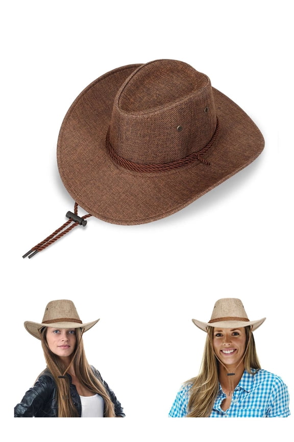Cowboy Hat for Adult Men Women Cowgirl Hat with Adjustable Leather Hat Band Western Cattleman Cow Boy Rodeo Outfit for Outdoor Activities (Coffee)