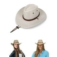 thumbnail image 1 of Luxtrada Cowboy Hat for Adult Men Women Cowgirl Hat with Adjustable Leather Hat Band Western Cattleman Cow Boy Rodeo Outfit for Outdoor Activities (Grayish white), 1 of 7