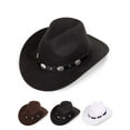 thumbnail image 1 of Luxtrada Cowboy Hats for Women Men Pu Leather Cowgirl Hat Wide Brim Fedora Hats Outback Tourist Knight Hat (Black), 1 of 9