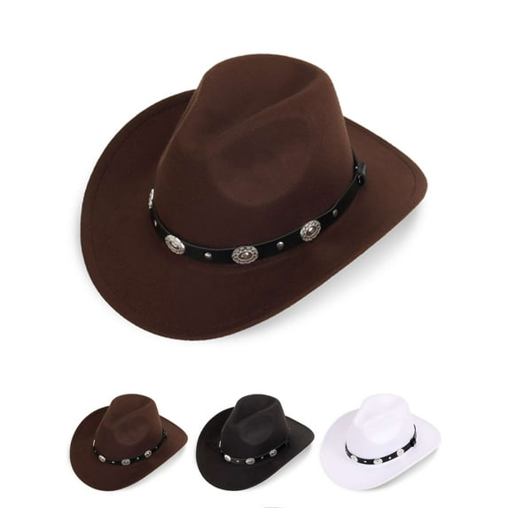 Luxtrada Cowboy Hats for Women Men Pu Leather Cowgirl Hat Wide Brim Fedora Hats Outback Tourist Knight Hat (Coffee)