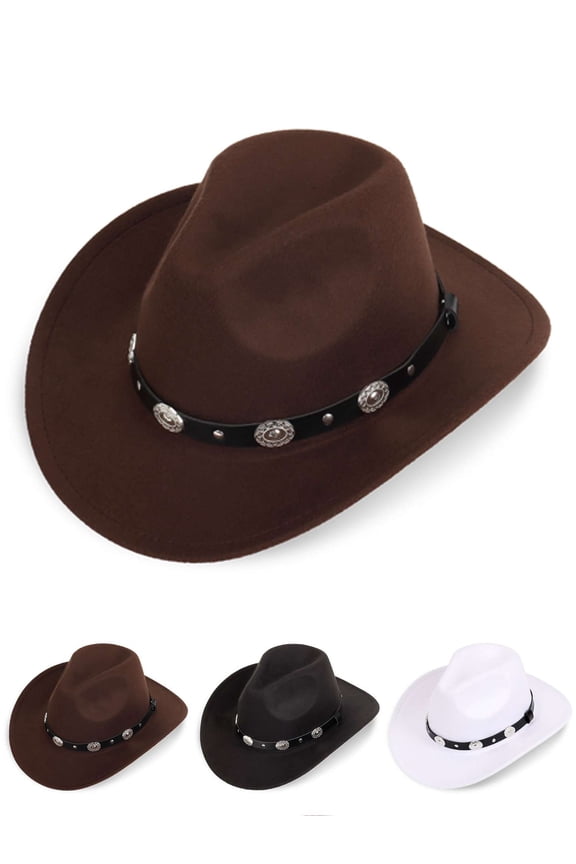 Cowboy Hats for Women Men Pu Leather Cowgirl Hat Wide Brim Fedora Hats Outback Tourist Knight Hat (Coffee)
