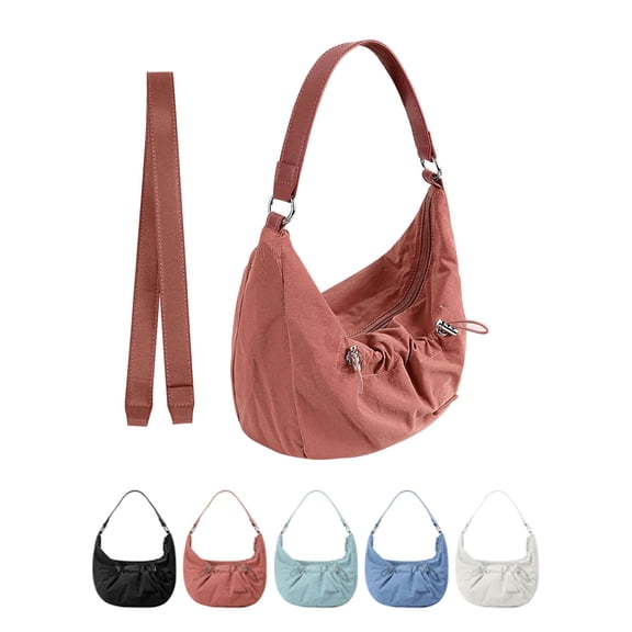 Luxtrada Crossbody Bag Shoulder Bags for Women, Nylon Crescent Bag, Trendy Dumpling Cross Body Bag, Half Moon Shoulder Bag (Red)